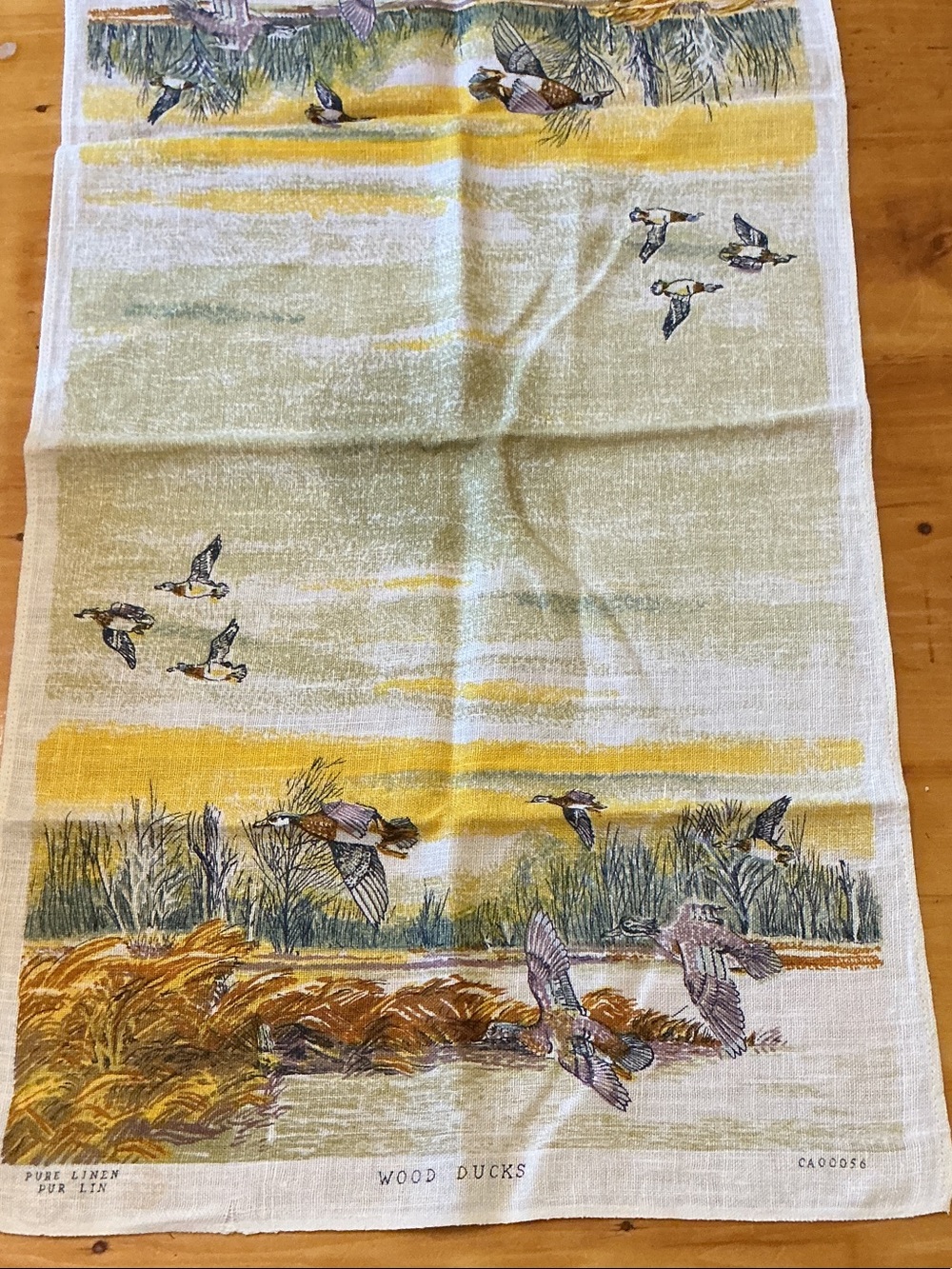 Vintage Pure Linen Wood Ducks Dish Towel